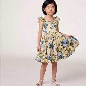 Janie & Jack - girls yellow floral print ruffle short sleeve Dress 100% cotton 6